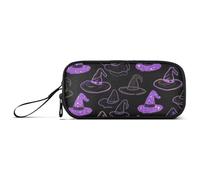 Happy Halloween Witch Hat Black Nylon Pencil Bags for School High Capacity Big Pencil Case with Zipper Stationery Organizer for Elementary Kids
