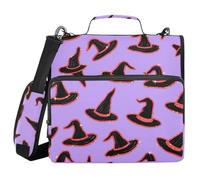 Happy Halloween Witch Hat Purple 1.5-Inch 3-Rings School Zipper Binder with Handle Includes Zip Pocket Documents Files Storage Bag Suitable for Middle School