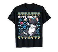 Happy Hanukcat Hanukkah Cat Chanukah Jewish Cat Menorah Kids T-Shirt