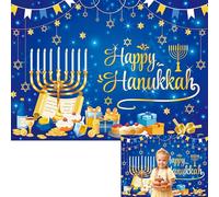 Happy Hanukkah Backdrop Blue Lamps Hanukkah Day Photography Background Jewish Chanukah Party Decorations Banner Booth Props (7x5FT(2.1m x 1.5m))