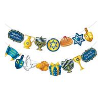 Happy Hanukkah Banner - Chanukah Decorations, Garland Door Sign, Backdrop, Blue Welcome Sign, Photo Booth Props, Jewish Judaism Israel Party Decoration for Home Holiday Party Decor