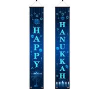 Happy Hanukkah Banner Hanukkah & Chanukah Decorations Porch Hanging Blue Welcome Sign for Home Holiday Party Outdoor Decor