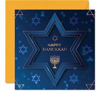 Happy Hanukkah Card for Boys Him - Zentangle Star of David - Mazel Tov, Good Luck Congratulations Gifts, Festival of Lights Gifts for Boys, 145mm Jewish Gifts Greeting Cards Mitzvah Cards