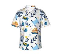 Happy Hanukkah Chanukah Jewish Festival Holiday Mens Hawaiian Shirt Button Down Short Sleeve Beach Casual Summer Shirts Tops Black