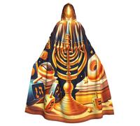 Happy-Hanukkah-Jewish-Menorah Adult Witch Hooded Cape, Halloween Costume Hooded Cloak