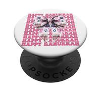 Happy Hanukkah Jewish Menorah Girl Coquette Bow Pink PopSockets Adhesive PopGrip