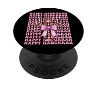Happy Hanukkah Jewish Menorah Girl Coquette Bow Pink PopSockets Adhesive PopGrip