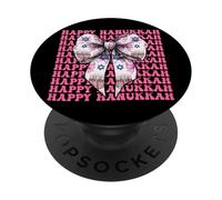 Happy Hanukkah Jewish Menorah Girl Coquette Bow Pink PopSockets Adhesive PopGrip