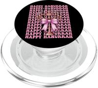 Happy Hanukkah Jewish Menorah Girl Coquette Bow Pink PopSockets PopGrip for MagSafe