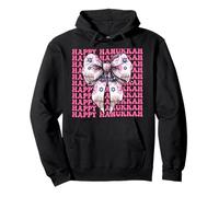 Happy Hanukkah Jewish Menorah Girl Coquette Bow Pink Pullover Hoodie