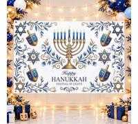 Happy Hanukkah Menorah Theme Backdrop Banner 71x43 Inch | Star Of David, Photo Backdrop, Dreidel Motifs, Floral Scrollwork, Traditional Seasonal Decor, Indoor Celebration Backdrop