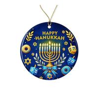 Happy Hanukkah Ornament - Ceramic Christmas Tree Decoration - Holiday Ornament - Gift for Jewish Families Friends Adults Kids Printed on Both Sides