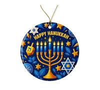 Happy Hanukkah Ornament - Ceramic Holiday Decoration - Xmas Tree Ornament - Gift for Jewish Families and Friends - Merry Christmas Printed on Both Sides