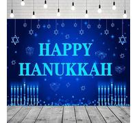 Happy Hanukkah Photography Backdrop Menorah Blue Shiny Lamps Chanukah Festive Background Israel Party Decor Cake Table Banner 300x200CM