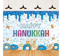 Happy Hanukkah Photography Backdrop Menorah Glitter Bokeh Lights Gyro Chanukah Holiday Decorations Banner Background Poster 350x240CM