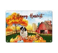 Happy Harvest Dog Beagle Tin Plaque Vintage Autumn Wall Decor Maple Fall Farm Barn Pumpkin Metal Sign Farmhouse Tiered Tray Decor Holiday Party Gift for Neighbor Friends Family Ready to Hang 8x12in