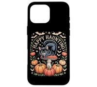 Happy Haunting Cottagecore Black Cat Pumpkin Halloween Case for iPhone 16 Pro Max
