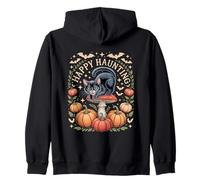 Happy Haunting Cottagecore Black Cat Pumpkin Halloween Zip Hoodie