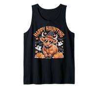 Happy Haunting Highland Cow Witch Halloween Cute Tank Top