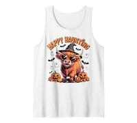 Happy Haunting Highland Cow Witch Pumpkin Ghosts Tank Top