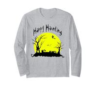 Happy Haunting Scary Graveyard Trees Moon Witch Halloween Long Sleeve T-Shirt