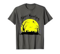 Happy Haunting Scary Graveyard Trees Moon Witch Halloween T-Shirt