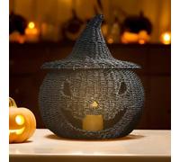 Happy Haunting Seagrass & Metal Pumpkin, Halloween Decorations, Jack-O-Lantern Basket Scary Pumpkin Decoration, Storage Ornaments for Office Fireplace Shelves Tables