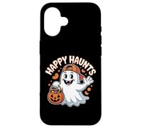 Happy Haunts Cute Halloween Ghost Candy Design Case for iPhone 16