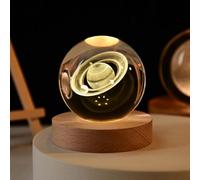 Happy Haves Light Sphere,Happy Haves Calming Stellar Spheres The Galaxy,Saturn and The Moon,LED Crystal Space Lamp,3D Solar System Crystal Ball Night Light with Wooden Base for Bedroom Decor (Type-C)