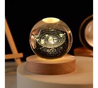Happy Haves Light Sphere,Happy Haves Calming Stellar Spheres The Galaxy,Saturn and The Moon,LED Crystal Space Lamp,3D Solar System Crystal Ball Night Light with Wooden Base for Bedroom Decor (Type-D)