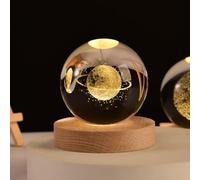 Happy Haves Light Sphere,Happy Haves Calming Stellar Spheres The Galaxy,Saturn and The Moon,LED Crystal Space Lamp,3D Solar System Crystal Ball Night Light with Wooden Base for Bedroom Decor (Type-G)