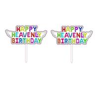 Happy Heavenly Birthday Cake Topper 2-Pack - Colorful Acrylic Angel Wing Toppers for a Birthday in Heaven | Non-Edible Memorial Cake Decoration | In Loving Memory Gift for Mom or Dad