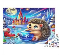 Happy Hedgehog with Flower Crown Jigsaw Puzzles Puzzle for Adults Kids. 1000 Piece Impossible Challenge Toy Educational Games Home Decoration for Educational Games Gifts 52x38cm/1000pcs