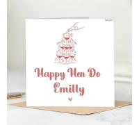Happy Hen Do Greeting Card with Champagne Tower Design, M580, Pink
