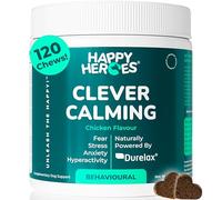 Happy Heroes Calming Dog Treats - Natural Behavioural Supplement with Probiotics, Ashwagandha, Hemp Seed & Vitamins, Supports Dog Anxiety & Gut Health, Chicken Flavour, 120 Soft Chews