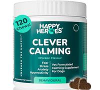 Happy Heroes - Clever Calming Dog Treats, 100% Natural Supplement, Behavioural Health, For Dog Anxiety Relief, Stress, Fear, Hyperactivity, Reactivity, Aggression. Clinically Powered By Durelax.