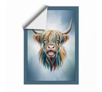 Happy Highland Cattle Modern Unframed Wall Art Print A3 (42×29.7cm), Wall Decor for Living Room, Bedroom, Office & Home, Art Gift