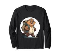 Happy Hiking Otter Beaver with Backpack Long Sleeve T-Shirt