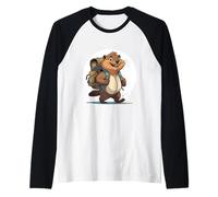Happy Hiking Otter Beaver with Backpack Raglan Baseball Tee