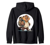 Happy Hiking Otter Beaver With Backpack Zip Hoodie