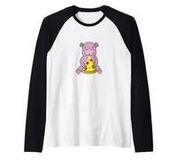 Happy Hippo Hugging Pizza Slice Raglan Baseball Tee