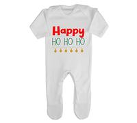 Happy ho ho ho Lights Baby Romper Jumpsuit with feet, 3-6 Months, White