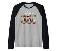 Happy Hockey Xmas Ice Player Retro Groovy Raglan Baseball Tee