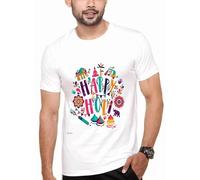 Happy Holi Festival Outfit for India Hindu Women Kids Men T-Shirt (UK, Alpha, M, Regular, Regular, White)
