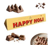Happy Holi Milk Chocolate with Nougat - 340g & 100g Bars - Personalised Festive Gift - Smooth Milk Chocolate with Honey & Almond Nougat - Luxury Holi Celebration Sweet (340g)