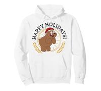 Happy Holidays Bear Cartoon Santa Hat Fun Pullover Hoodie