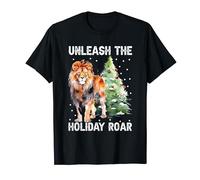 Happy Holidays Lion Roaring Zoo Animals Lion Christmas T-Shirt