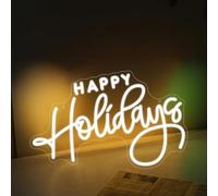 Happy Holidays Neon Sign for Wall Decor Warm White Neon Sign Dimmable USB Powered for New Year Merry Christmas Wall Decor Party Home Bar Living Room 18.89”X11.02”