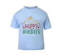 Happy Holidays Santa Sleigh Short Sleeve Cotton Kids t Shirt, 2-3 Years, Pastel Blue