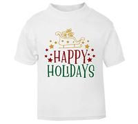 Happy Holidays Santa Sleigh Short Sleeve Cotton Kids t Shirt, 2-3 Years, White